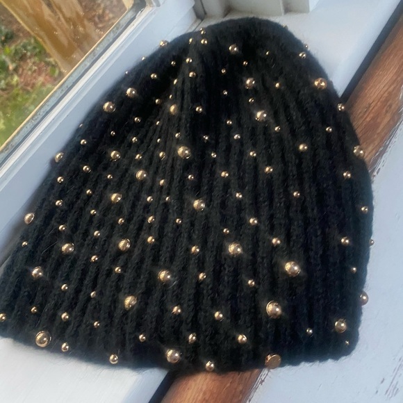 Jennifer Behr Black Mohair Studded Beanie - Picture 6 of 7